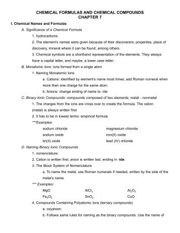 CHEMICAL FORMULAS AND CHEMICAL COMPOUNDS CHAPTER 7