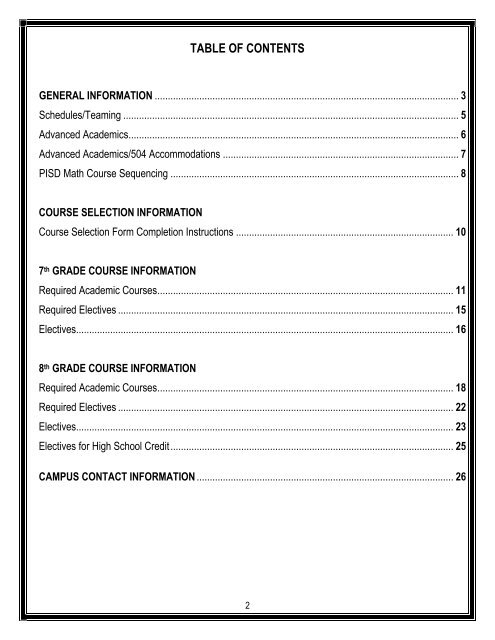 PISD Junior High Course Selection Handbook - Pearland ...
