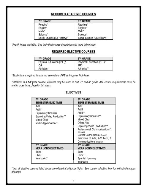 PISD Junior High Course Selection Handbook - Pearland ...