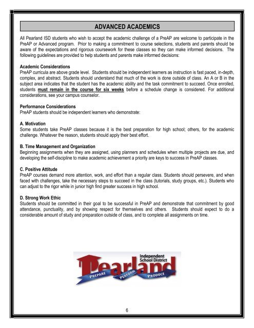 PISD Junior High Course Selection Handbook - Pearland ...