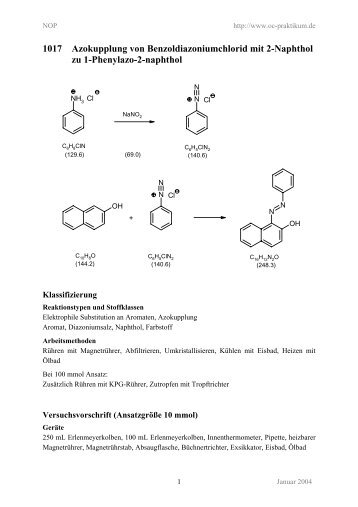 1017 Azokupplung von Benzoldiazoniumchlorid mit 2 ... - kriemhild