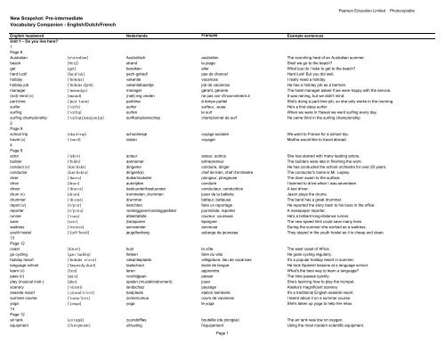 New Snapshot Pre intermediate wordlist Dutch French Pearson