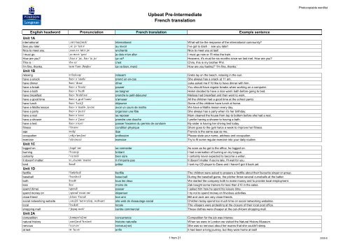 Upbeat Pre-Intermediate French Translation - Pearson Education