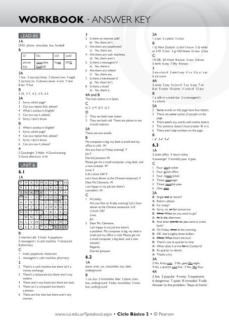 WORKBOOK ANSWER KEY Pearson ELT