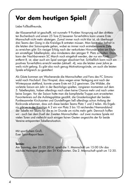 Sport Report - SV Hochdorf - Sonntag 18.05.2014