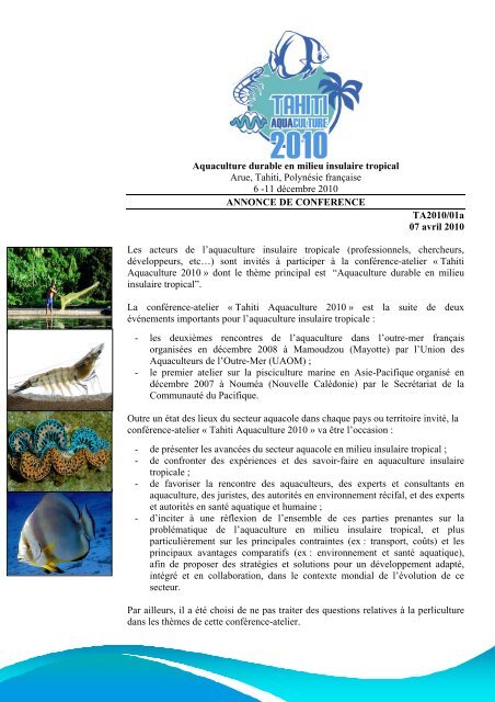 Aquaculture durable en milieu insulaire tropical ... - Site de la pêche
