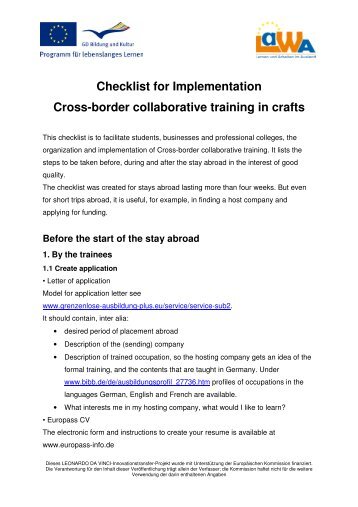 Checklist for Implementation Cross-border collaborative training in ...