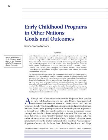 Early Childhood Programs in Other Nations: Goals and Outcomes