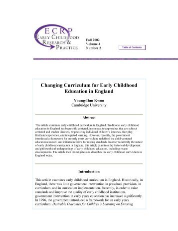 Changing Curriculum for Early Childhood ... - Peel Early Years