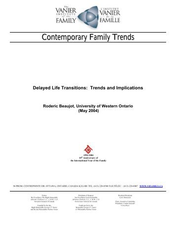 Delayed Life Transitions: Trends and Implications - Vanier Institute ...