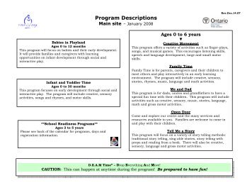 Program Descriptions - Peel Early Years
