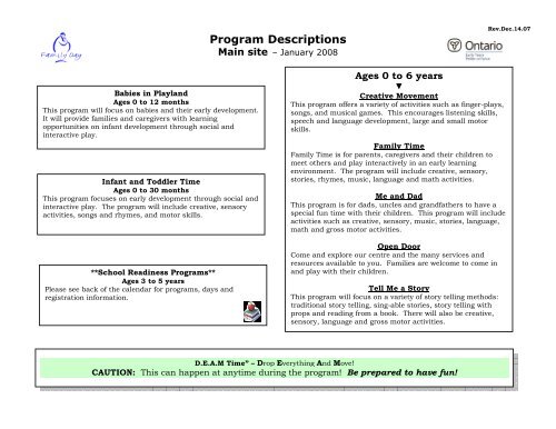 Program Descriptions - Peel Early Years