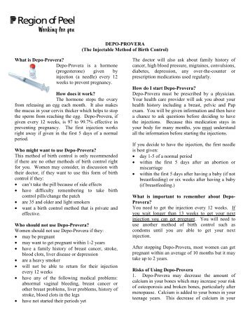 Birth Control Methods Fact Sheets - Depo-Provera ... - Region of Peel