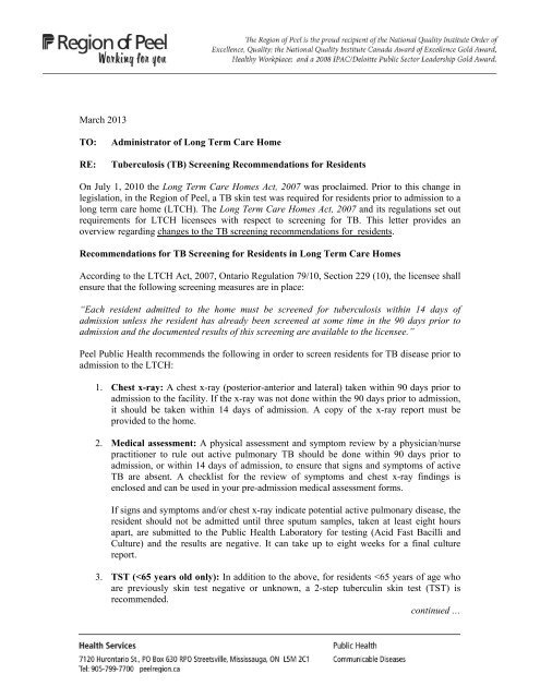 Long Term Care Home Letter - Region of Peel