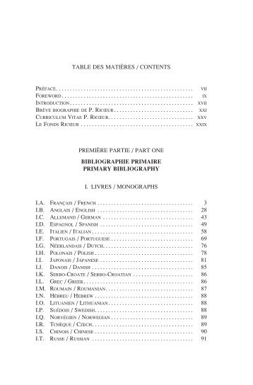 TABLE DES MATIÈRES / CONTENTS PRÉFACE ... - Peeters