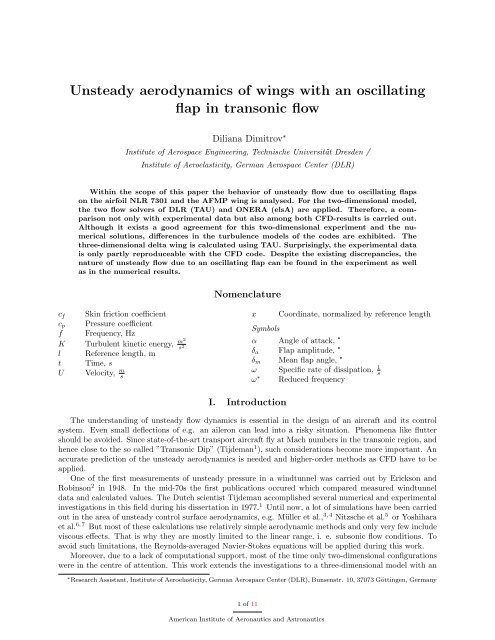 Unsteady aerodynamics of wings with an oscillating flap ... - Pegasus