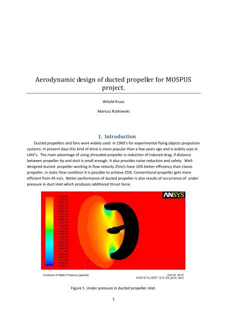 Aerodynamic design of ducted propeller for MOSPUS ... - Pegasus