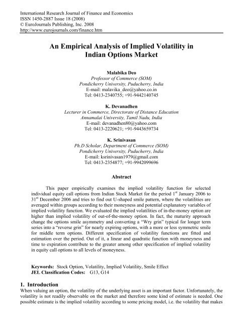 An Empirical Analysis of Implied Volatility in Indian ... - EuroJournals