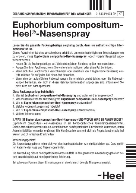 Euphorbium compositum- HeelÂ®-Nasenspray - Dr. Peithner KG