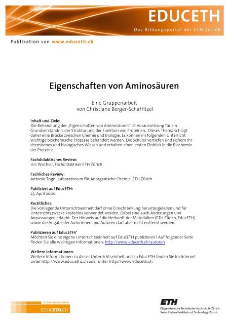 Eigenschaften von Aminosäuren - EducETH - ETH Zürich