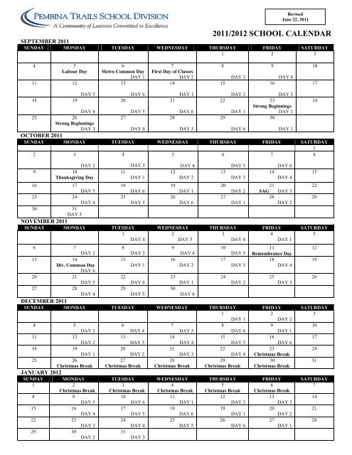 2000/2001 SCHOOL CALENDAR - Pembina Trails School Division 2000/2001 SCHOOL CALENDAR - Pembina Trails School Division