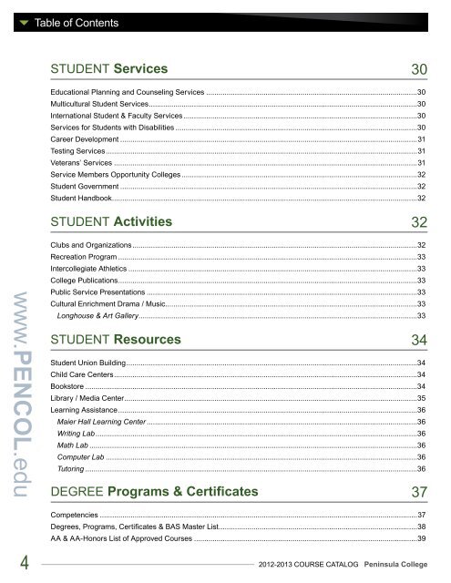 Peninsula College Course Catalog 2012-2013