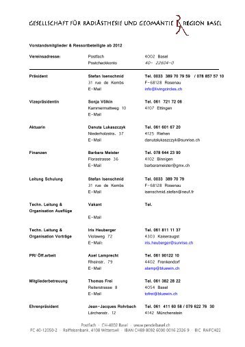 Vorstandsmitglieder & Ressortbeteiligte ab 2012 Vereinsadresse ...