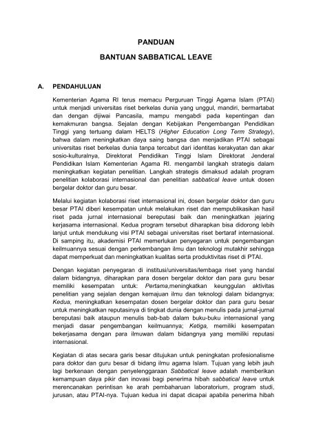 PANDUAN BANTUAN SABBATICAL LEAVE - Pendis kemenag RI