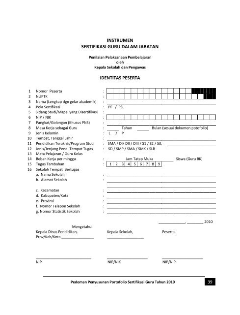 Pedoman Penyusunan Portofolio Tahun 2010 - Sertifikasi Guru