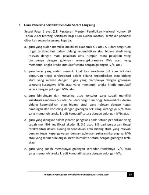 Pedoman Penyusunan Portofolio Tahun 2010 - Sertifikasi Guru