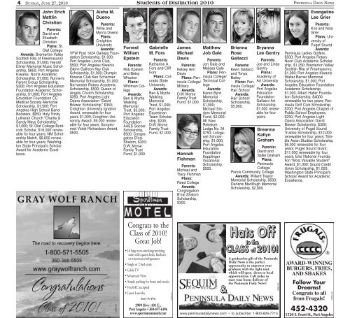 Congratulates The Class of 2010 - Peninsula Daily News