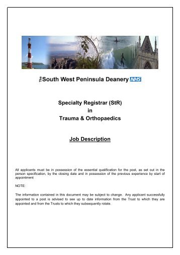 Specialty Registrar (StR) - South West Peninsula Deanery
