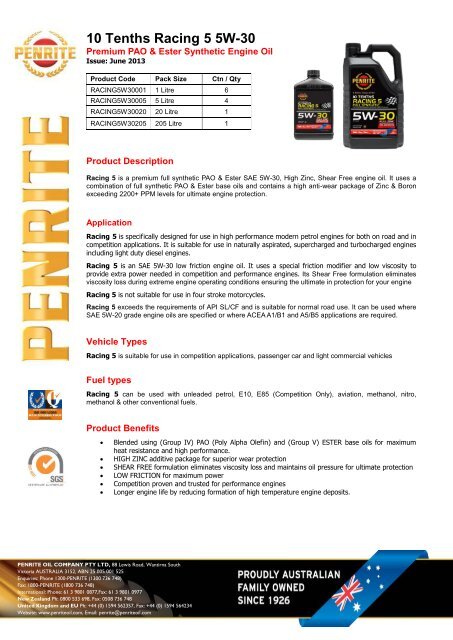 BASE OIL â PENRITE OIL AUSTRALIA