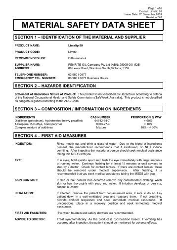 material safety data sheet - Penrite