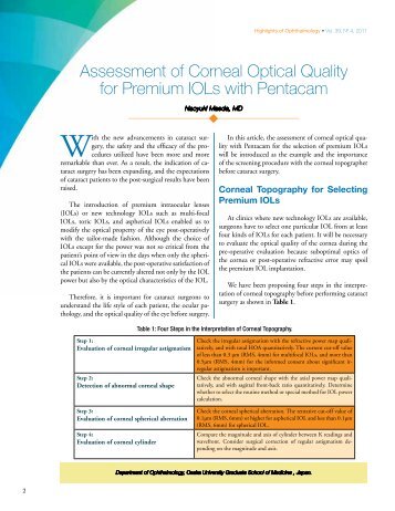 Assessment of Corneal Optical Quality for Premium IOLs ... - Pentacam