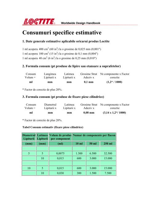 Tabele consumuri estimative