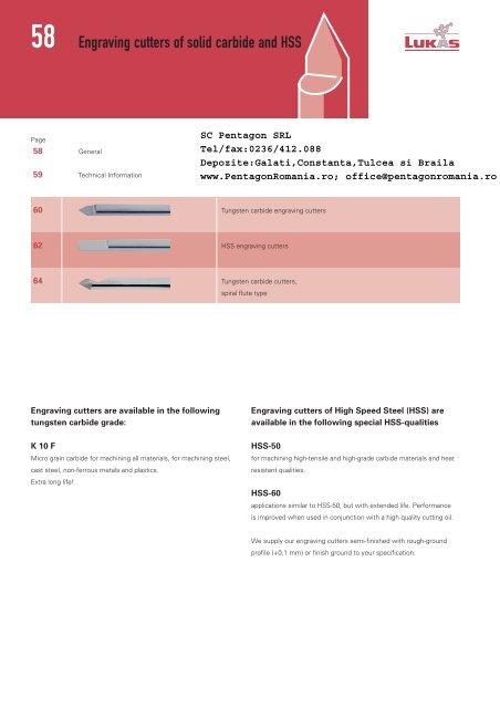 Engraving cutters of solid carbide and HSS - PENTAGON SRL ...