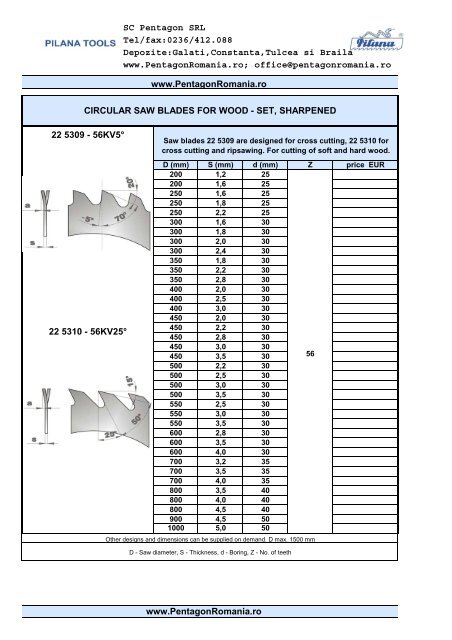 CIRCULAR SAW BLADES FOR WOOD - SC Pentagon SRL