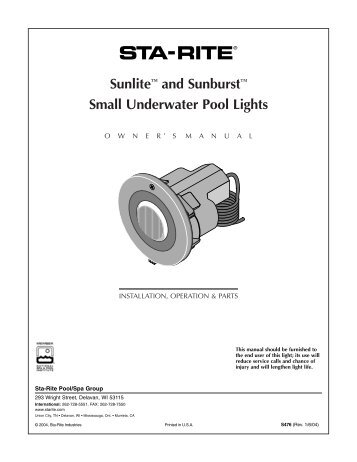 Sunlite™ and Sunburst™ Small Underwater Pool Lights - Pentair