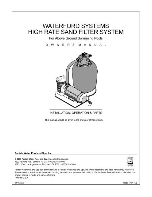 waterford systems high rate sand filter system - Pentair