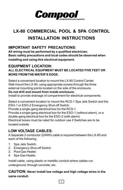 lx-80 commercial pool & spa control installation instructions - Pentair