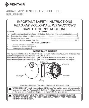 AquaLumin III Lights Installation Guide - Pentair