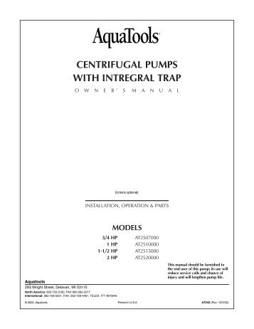 CENTRIFUGAL PUMPS WITH INTREGRAL TRAP - Pentair