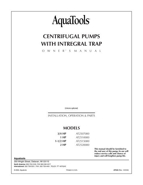 CENTRIFUGAL PUMPS WITH INTREGRAL TRAP - Pentair