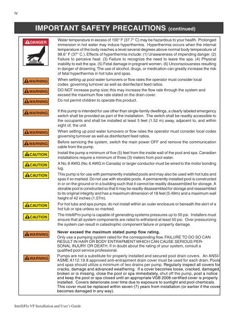 Intelliflo VF Installation / Owners Manual - Pool Center