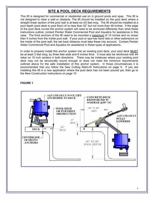 AQUATRAM LT POOL LIFT USER MANUAL WARNING - Pentair