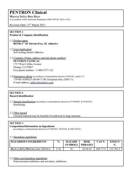 MSDS EU EN - Pentron Clinical