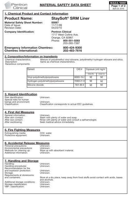 StaySoft S.R.M. Liner MSDS - Pentron Clinical