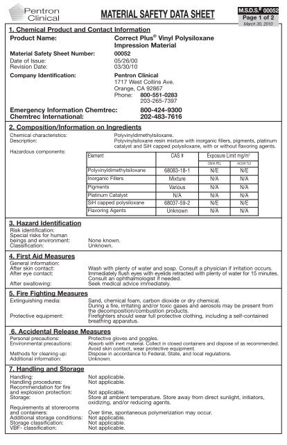 MATERIAL SAFETY DATA SHEET - Pentron Clinical