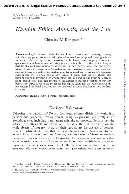 Kantian Ethics, Animals, and the Law - People.fas.harvard.edu